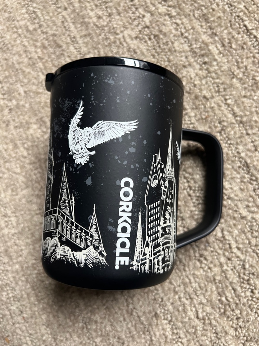 Corkcicle Black Harry Potter Insulated Travel Mug with Hogwarts Artwork